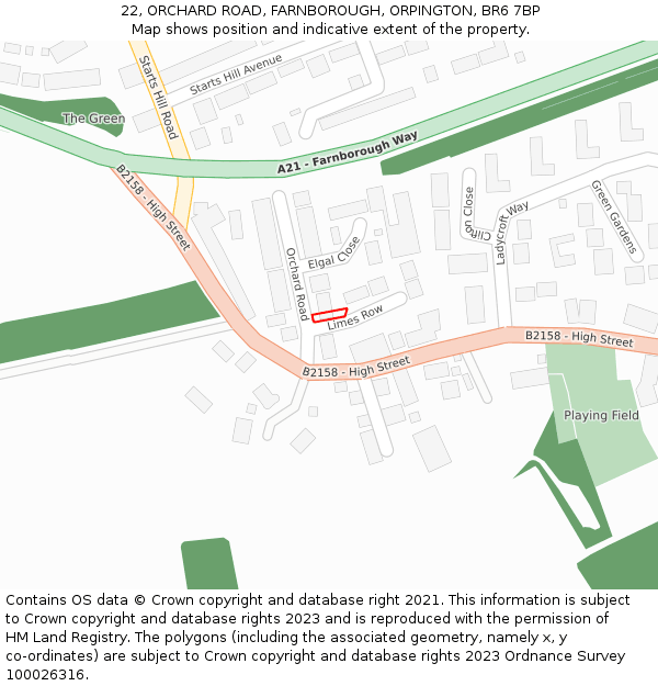 22, ORCHARD ROAD, FARNBOROUGH, ORPINGTON, BR6 7BP: Location map and indicative extent of plot