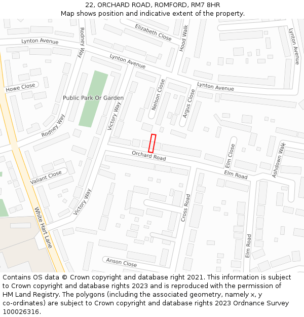 22, ORCHARD ROAD, ROMFORD, RM7 8HR: Location map and indicative extent of plot