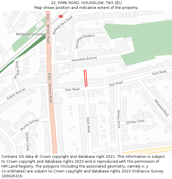 22, PARK ROAD, HOUNSLOW, TW3 2EU: Location map and indicative extent of plot