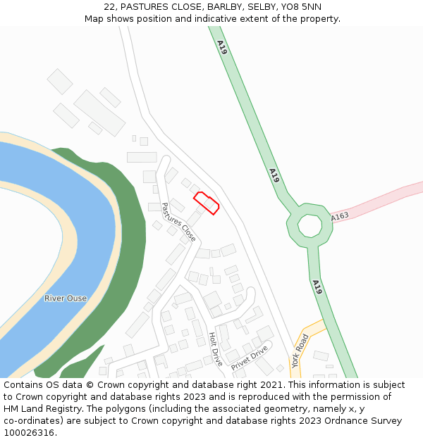22, PASTURES CLOSE, BARLBY, SELBY, YO8 5NN: Location map and indicative extent of plot