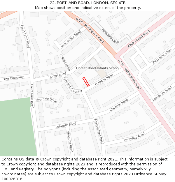 22, PORTLAND ROAD, LONDON, SE9 4TR: Location map and indicative extent of plot