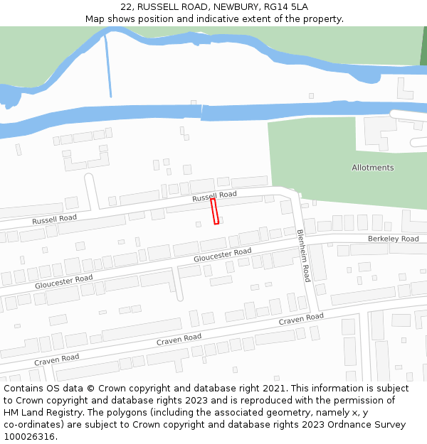 22, RUSSELL ROAD, NEWBURY, RG14 5LA: Location map and indicative extent of plot