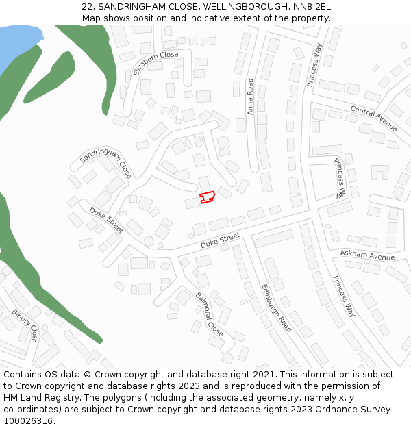 22, SANDRINGHAM CLOSE, WELLINGBOROUGH, NN8 2EL: Location map and indicative extent of plot