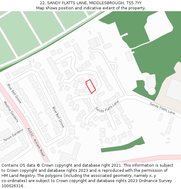 22, SANDY FLATTS LANE, MIDDLESBROUGH, TS5 7YY: Location map and indicative extent of plot