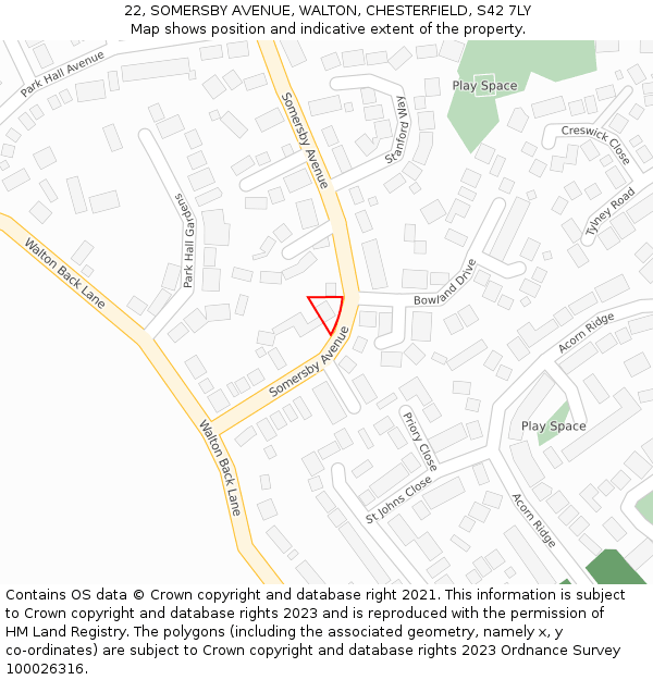 22, SOMERSBY AVENUE, WALTON, CHESTERFIELD, S42 7LY: Location map and indicative extent of plot