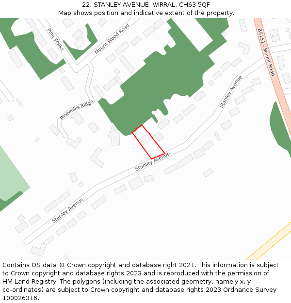 22, STANLEY AVENUE, WIRRAL, CH63 5QF: Location map and indicative extent of plot