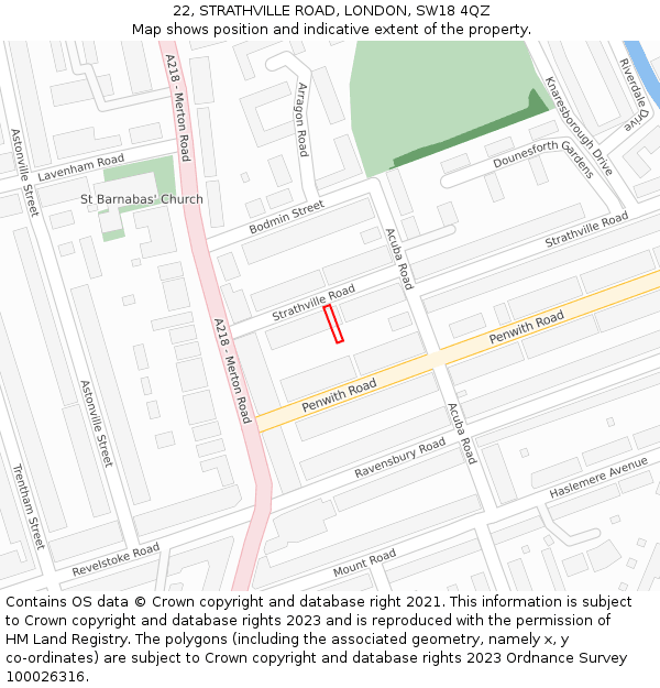22, STRATHVILLE ROAD, LONDON, SW18 4QZ: Location map and indicative extent of plot