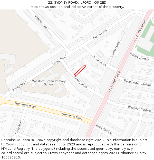 22, SYDNEY ROAD, ILFORD, IG6 2ED: Location map and indicative extent of plot