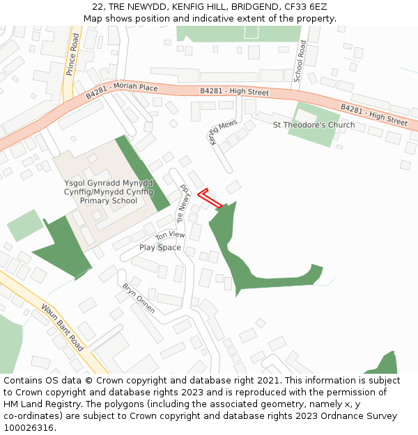 22, TRE NEWYDD, KENFIG HILL, BRIDGEND, CF33 6EZ: Location map and indicative extent of plot