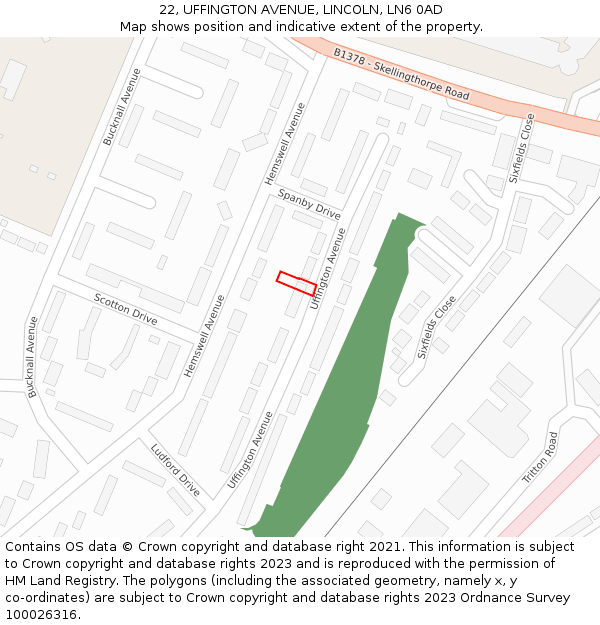 22, UFFINGTON AVENUE, LINCOLN, LN6 0AD: Location map and indicative extent of plot