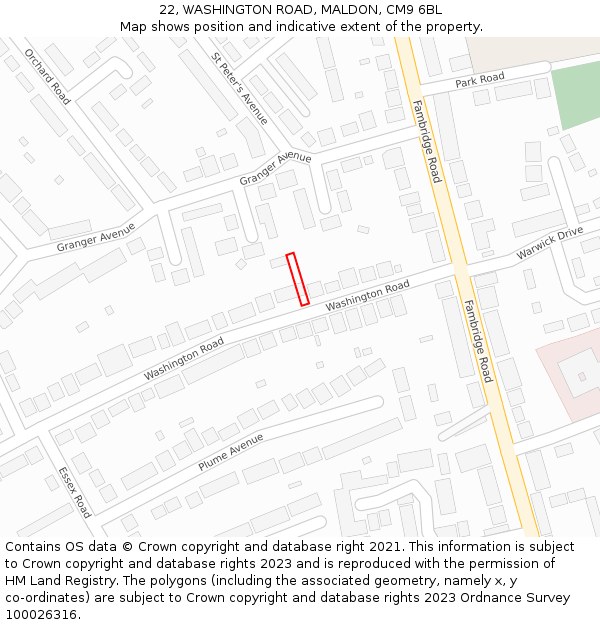 22, WASHINGTON ROAD, MALDON, CM9 6BL: Location map and indicative extent of plot