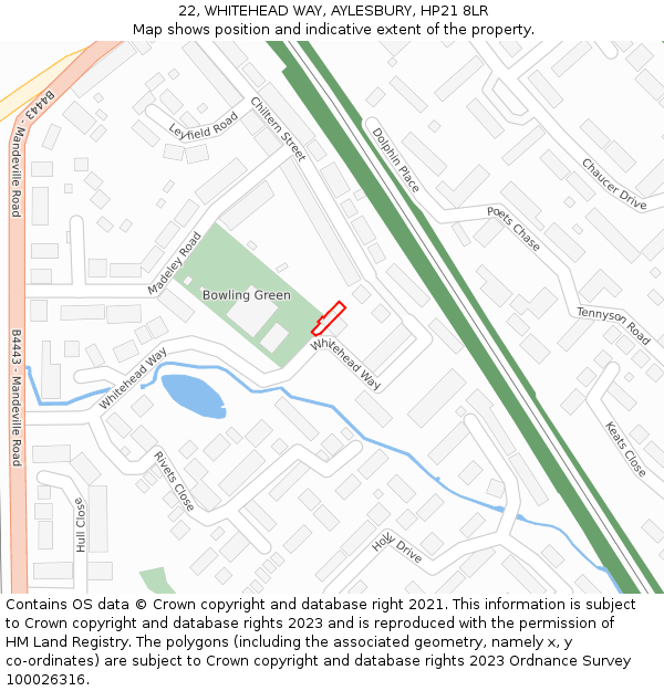 22, WHITEHEAD WAY, AYLESBURY, HP21 8LR: Location map and indicative extent of plot