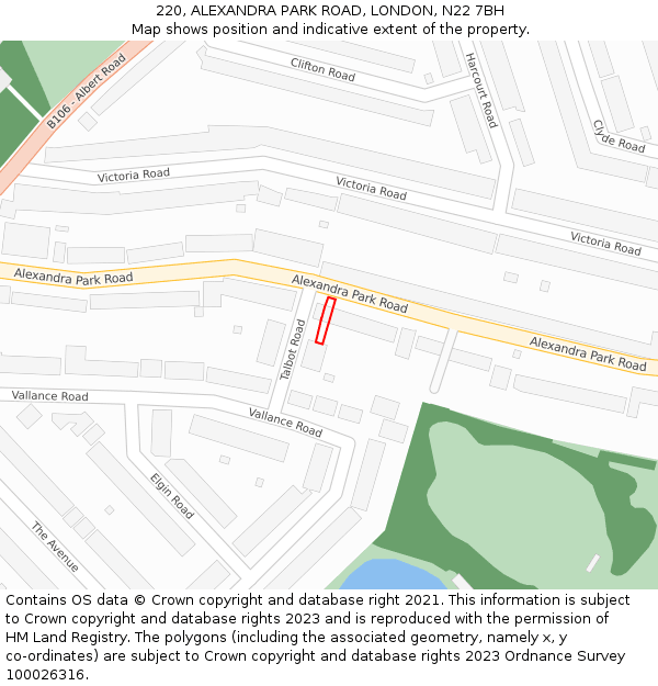 220, ALEXANDRA PARK ROAD, LONDON, N22 7BH: Location map and indicative extent of plot