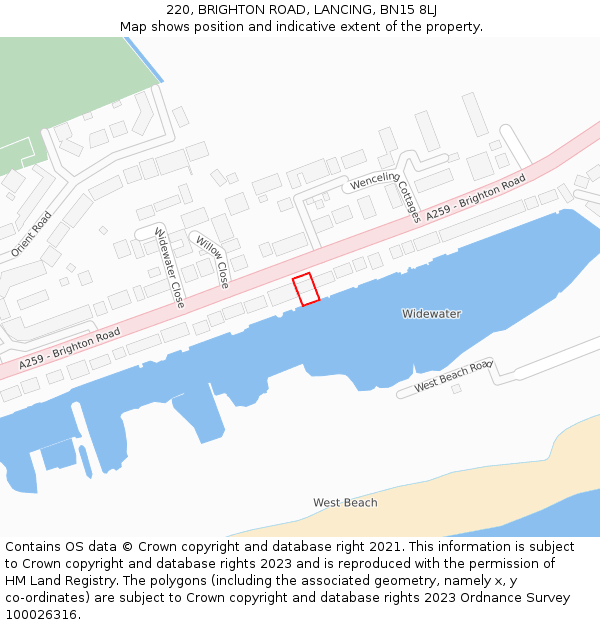 220, BRIGHTON ROAD, LANCING, BN15 8LJ: Location map and indicative extent of plot