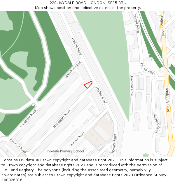 220, IVYDALE ROAD, LONDON, SE15 3BU: Location map and indicative extent of plot