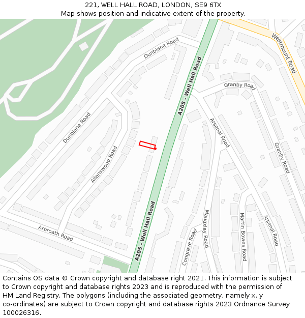 221, WELL HALL ROAD, LONDON, SE9 6TX: Location map and indicative extent of plot