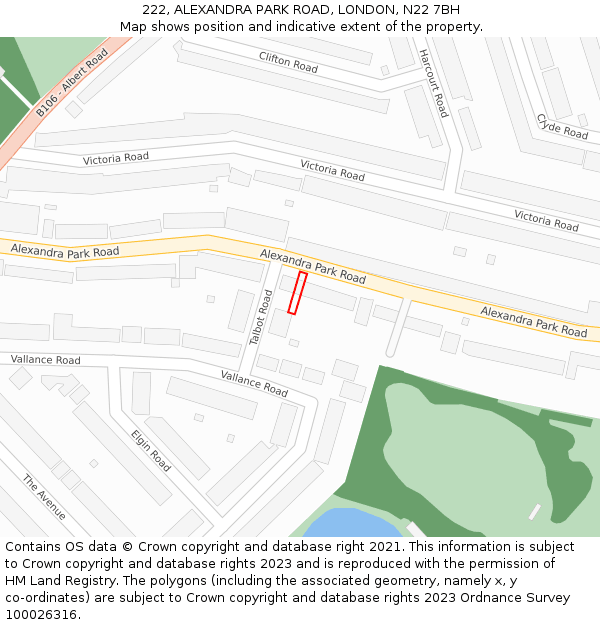 222, ALEXANDRA PARK ROAD, LONDON, N22 7BH: Location map and indicative extent of plot