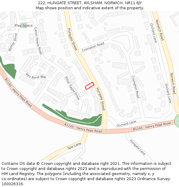 222, HUNGATE STREET, AYLSHAM, NORWICH, NR11 6JY: Location map and indicative extent of plot