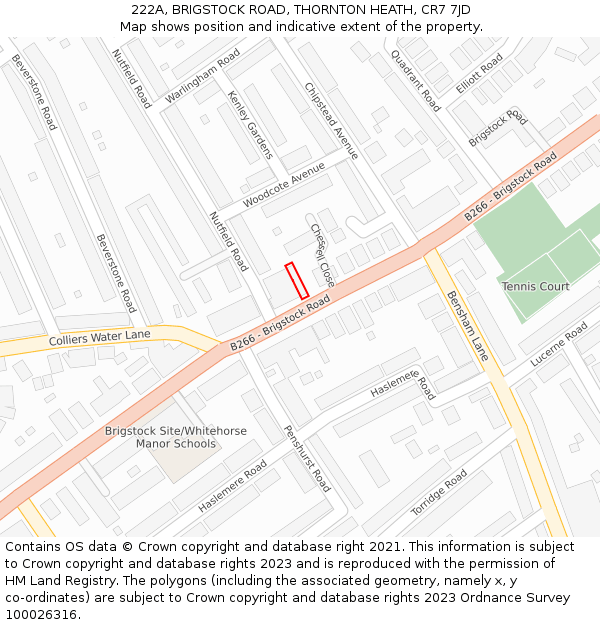 222A, BRIGSTOCK ROAD, THORNTON HEATH, CR7 7JD: Location map and indicative extent of plot