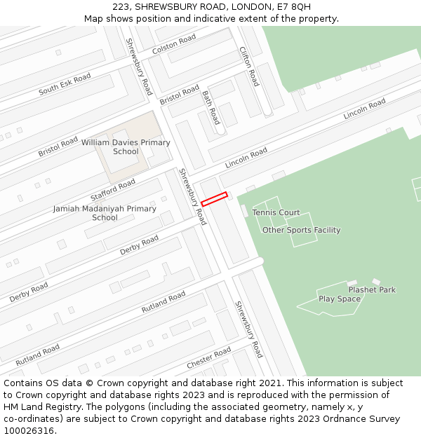 223, SHREWSBURY ROAD, LONDON, E7 8QH: Location map and indicative extent of plot
