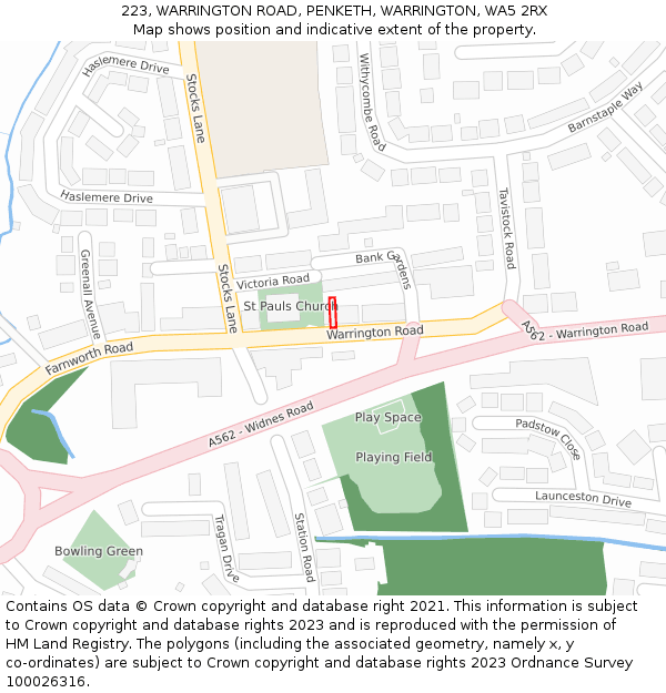 223, WARRINGTON ROAD, PENKETH, WARRINGTON, WA5 2RX: Location map and indicative extent of plot