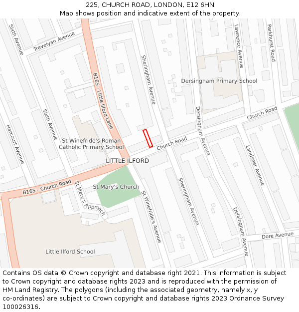 225, CHURCH ROAD, LONDON, E12 6HN: Location map and indicative extent of plot