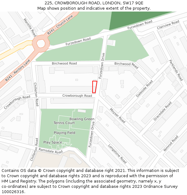 225, CROWBOROUGH ROAD, LONDON, SW17 9QE: Location map and indicative extent of plot