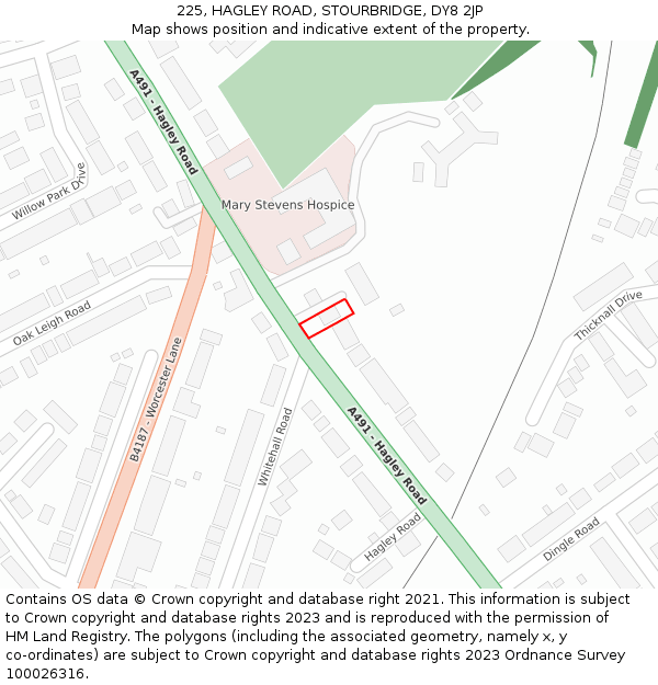 225, HAGLEY ROAD, STOURBRIDGE, DY8 2JP: Location map and indicative extent of plot