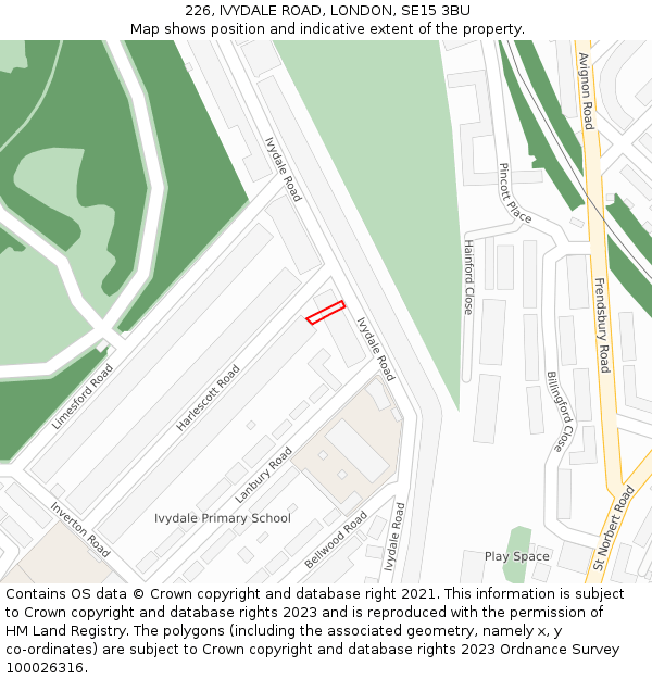 226, IVYDALE ROAD, LONDON, SE15 3BU: Location map and indicative extent of plot