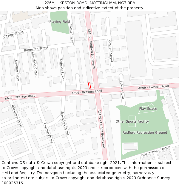 226A, ILKESTON ROAD, NOTTINGHAM, NG7 3EA: Location map and indicative extent of plot