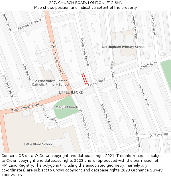 227, CHURCH ROAD, LONDON, E12 6HN: Location map and indicative extent of plot
