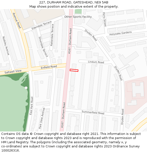 227, DURHAM ROAD, GATESHEAD, NE9 5AB: Location map and indicative extent of plot