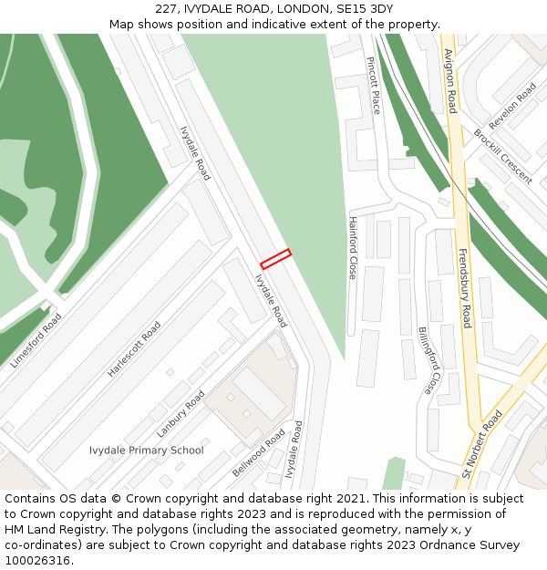 227, IVYDALE ROAD, LONDON, SE15 3DY: Location map and indicative extent of plot