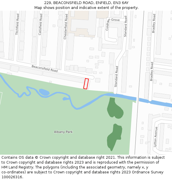 229, BEACONSFIELD ROAD, ENFIELD, EN3 6AY: Location map and indicative extent of plot