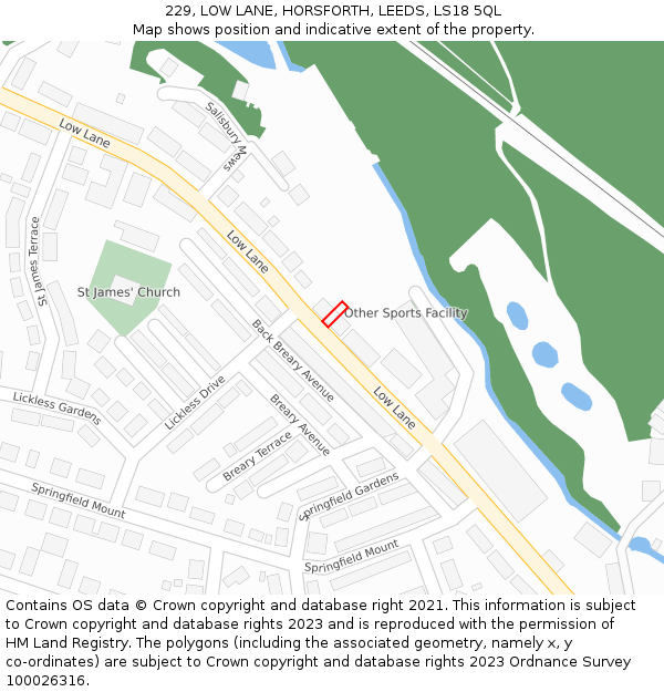 229, LOW LANE, HORSFORTH, LEEDS, LS18 5QL: Location map and indicative extent of plot