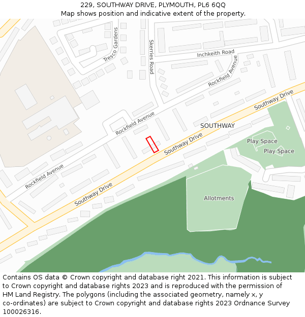 229, SOUTHWAY DRIVE, PLYMOUTH, PL6 6QQ: Location map and indicative extent of plot