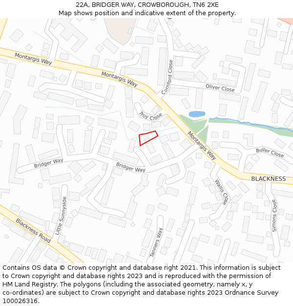 22A, BRIDGER WAY, CROWBOROUGH, TN6 2XE: Location map and indicative extent of plot
