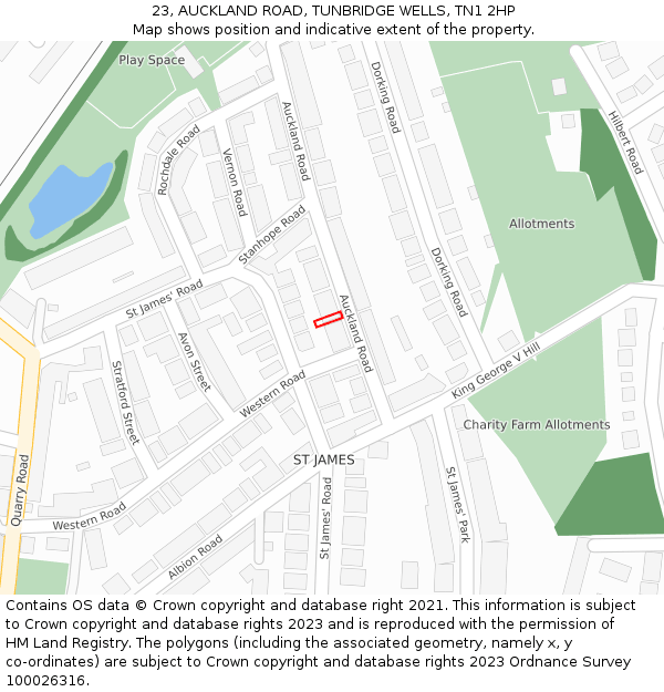 23, AUCKLAND ROAD, TUNBRIDGE WELLS, TN1 2HP: Location map and indicative extent of plot