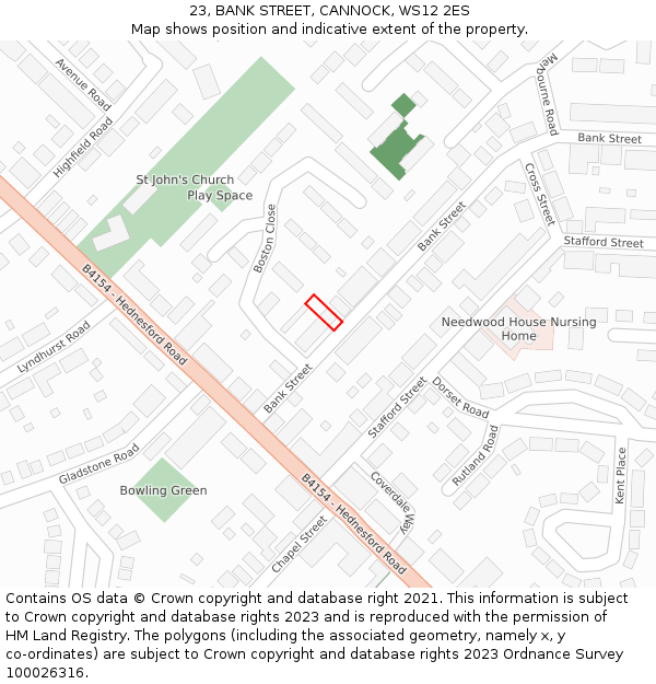 23, BANK STREET, CANNOCK, WS12 2ES: Location map and indicative extent of plot
