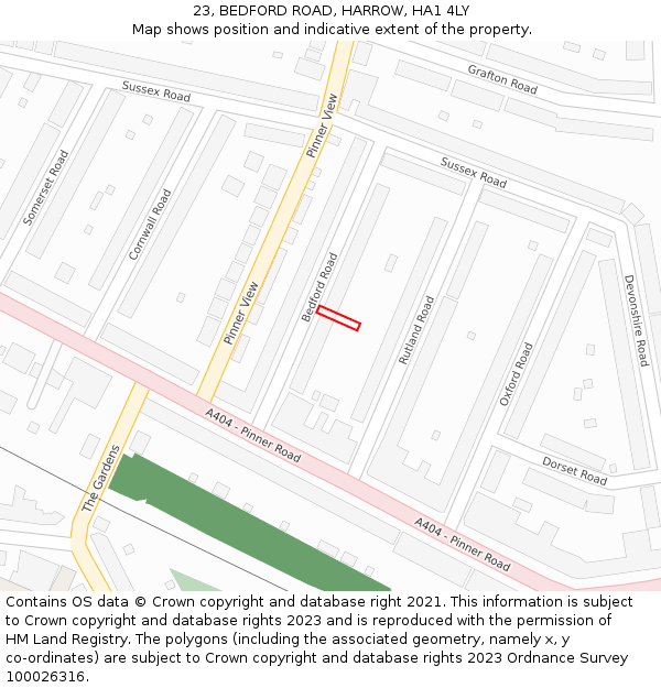 23, BEDFORD ROAD, HARROW, HA1 4LY: Location map and indicative extent of plot