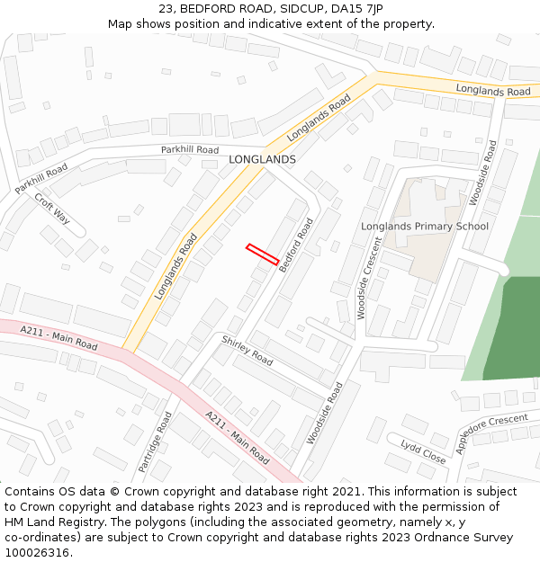 23, BEDFORD ROAD, SIDCUP, DA15 7JP: Location map and indicative extent of plot