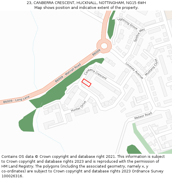 23, CANBERRA CRESCENT, HUCKNALL, NOTTINGHAM, NG15 6WH: Location map and indicative extent of plot
