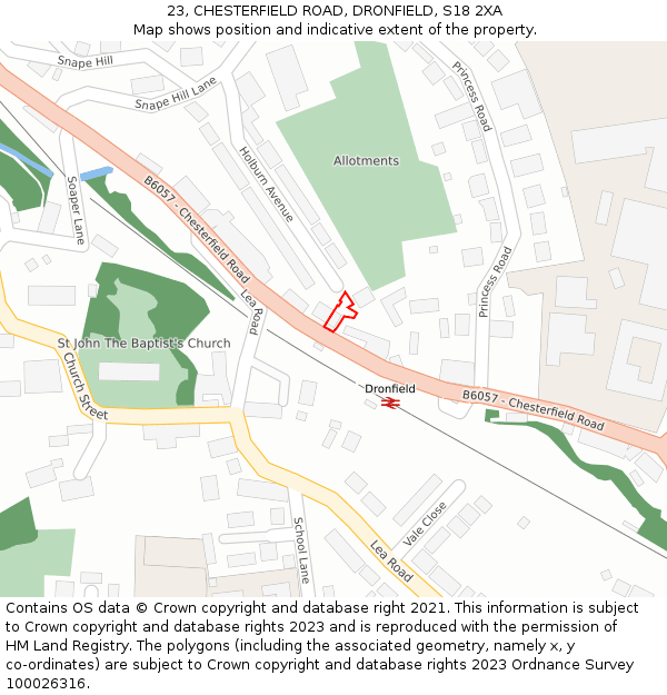 23, CHESTERFIELD ROAD, DRONFIELD, S18 2XA: Location map and indicative extent of plot