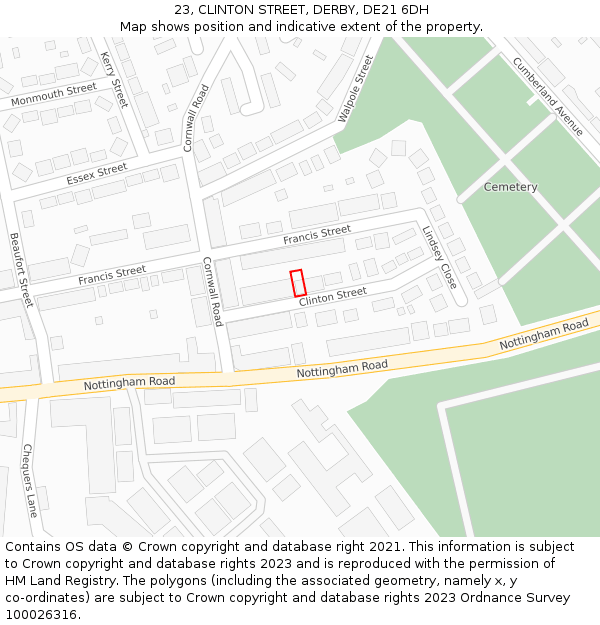 23, CLINTON STREET, DERBY, DE21 6DH: Location map and indicative extent of plot