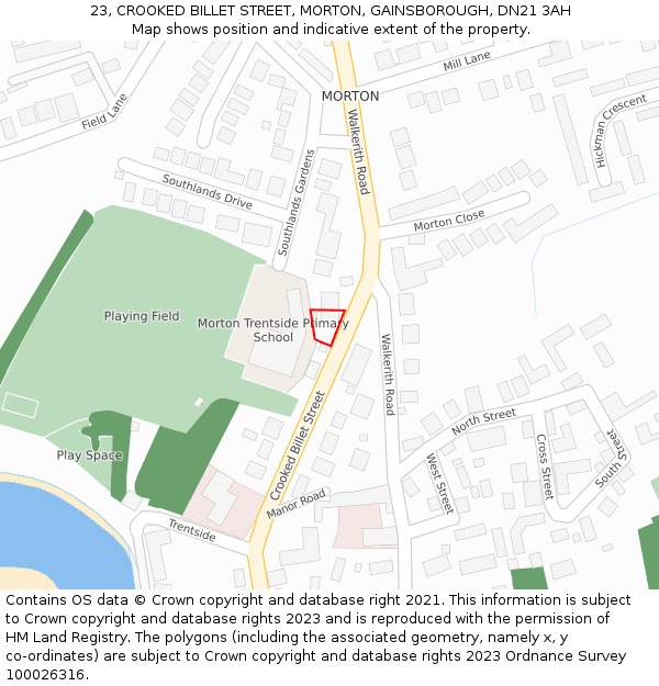 23, CROOKED BILLET STREET, MORTON, GAINSBOROUGH, DN21 3AH: Location map and indicative extent of plot