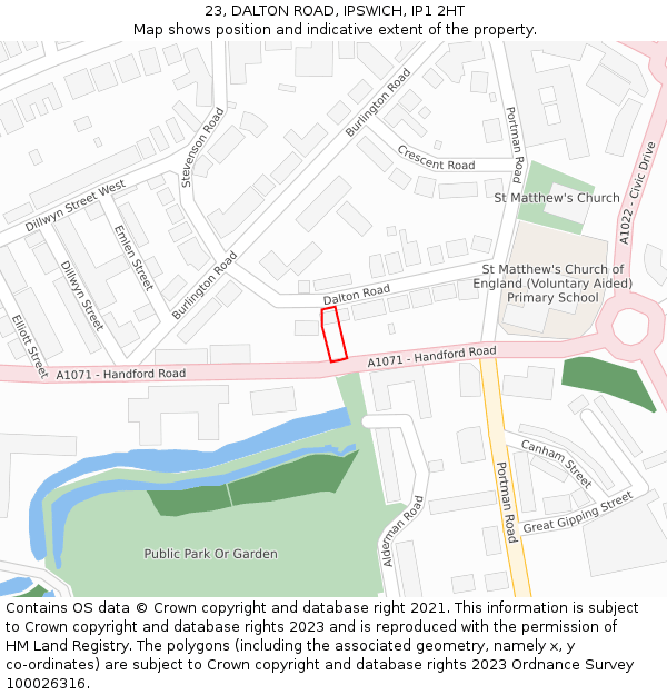 23, DALTON ROAD, IPSWICH, IP1 2HT: Location map and indicative extent of plot