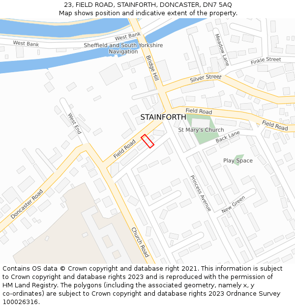 23, FIELD ROAD, STAINFORTH, DONCASTER, DN7 5AQ: Location map and indicative extent of plot