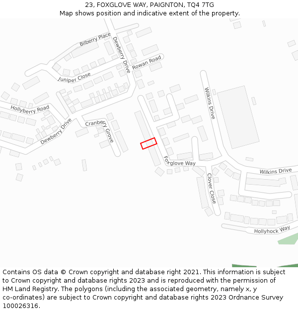 23, FOXGLOVE WAY, PAIGNTON, TQ4 7TG: Location map and indicative extent of plot