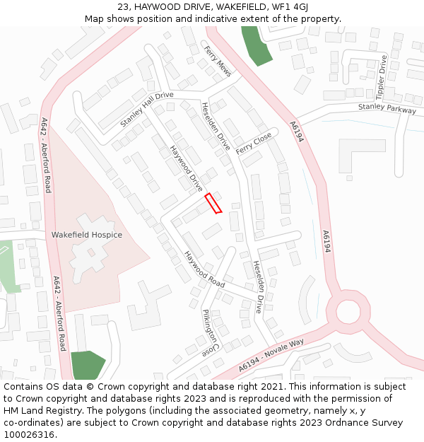 23, HAYWOOD DRIVE, WAKEFIELD, WF1 4GJ: Location map and indicative extent of plot