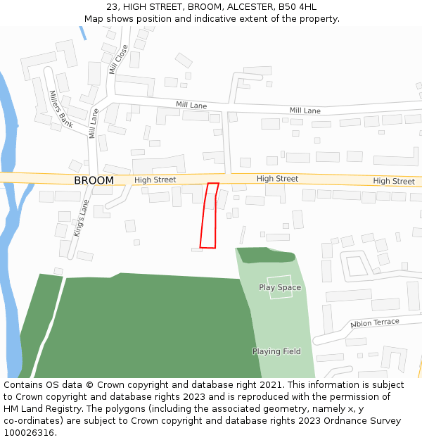 23, HIGH STREET, BROOM, ALCESTER, B50 4HL: Location map and indicative extent of plot